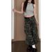 Retro Camouflage Workwear Jeans For Women, Summer Trend New High-Waisted Slimming Straight Loose Wide-Leg Cropped Pants_ecoleips.com
