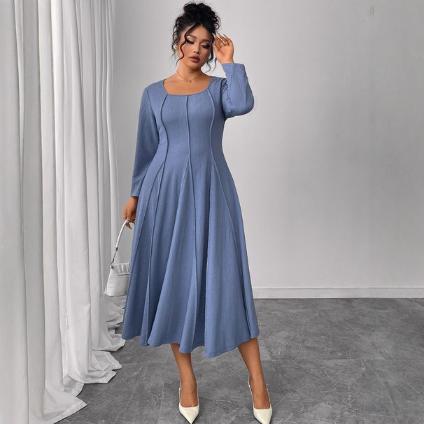 Plus Size Long Sleeve Dress – Flattering High Waist Fall Dress For Women, Loose Fit & Comfortable_ecoleips.com