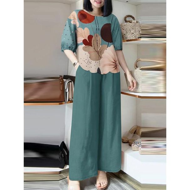 Women's Autumn Fashion Printed Wide Leg Pants Two Piece Set Cross Border Foreign Trade for European And American Markets_ecoleips.com