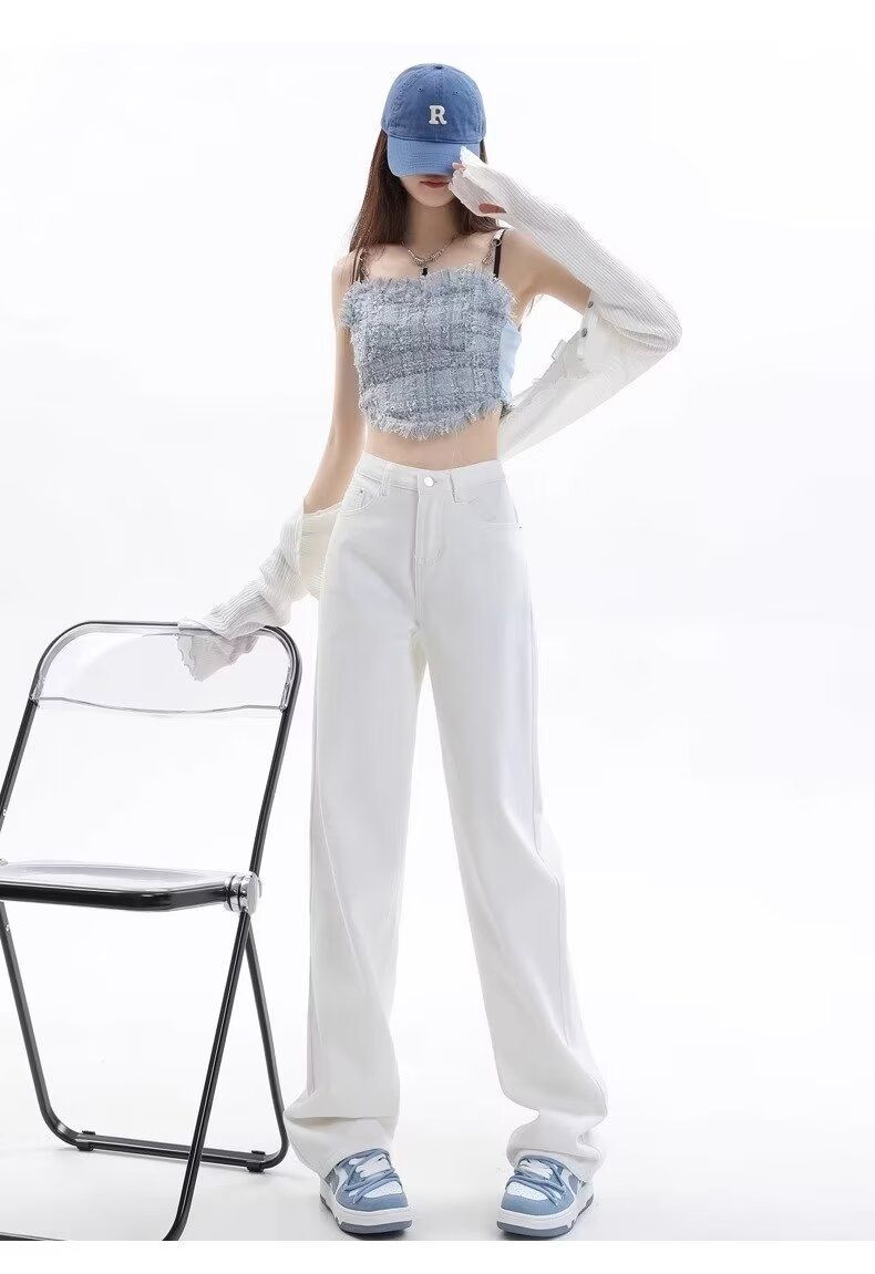 2025 Summer Trend Light Color Straight Jeans For Women Loose Fit Tall Extended Wide Leg Floor-Length Pants_ecoleips.com