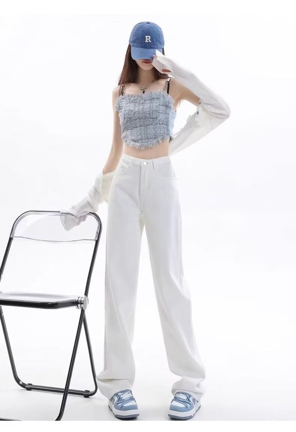 2025 Summer Trend Light Color Straight Jeans For Women Loose Fit Tall Extended Wide Leg Floor-Length Pants_ecoleips.com