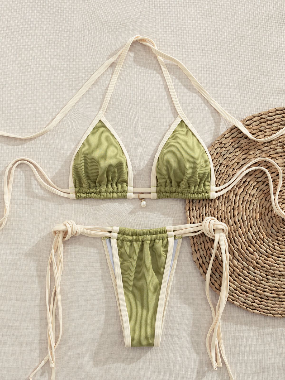 Women's Sexy Suspender Swimsuit Solid Color Two Piece Three Piece Bikini European American Style Foreign Trade 2025 New Cross Border_ecoleips.com