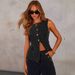 New American Solid Color Loose And Fashionable Long Sleeved Denim Suit Style Wide Leg Pants_ecoleips.com