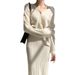Women's Clothing elegant V-neck linen pattern knitted cardigan sweater + high waist sheath skirt_ecoleips.com