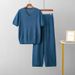 Summer Fashion Women's Knitwear Set Loose Fit High Waisted Straight Leg Casual Trousers Two Piece Outfit_ecoleips.com