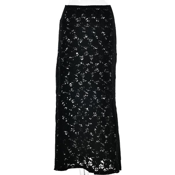 Verve Ins Spring Summer New Sexy Lace Midi Fashion Slim Fit Sheer High Waist Skirt_ecoleips.com