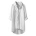 Women's Solid Color Fashion Shirt Casual Style Loose Fit Mid Length Double Pockets Cotton Linen Blend Top_ecoleips.com