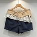 High-Waisted Layered Ruffle Shorts For Women, False Two-Piece Design Raw Edge Denim Hot Pants, Sweet & Edgy Summer Fashion_ecoleips.com