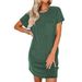 Women Casual Contrast Color Twist Stripe Short Sleeve Dress With Pockets Loose Daily Wear Outfit_ecoleips.com