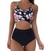 Women's Clothing Swimsuit New High Waist Split Women's Swimsuit Cross Backless Print Multicolor Bikini_ecoleips.com