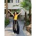 Sweet Cool Spicy Girl Set For Women Summer Rhinestone Slim Fit Yellow Letter T-Shirt + High Waist Plaid Patchwork Jeans_ecoleips.com
