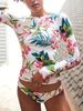 Women's Clothing Long Sleeved Sunscreen Conservative Slim Split Swimsuit Printed Bikini_ecoleips.com