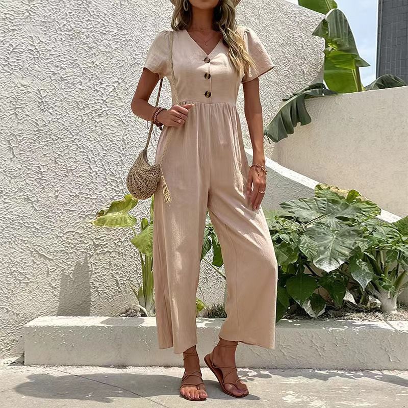 Women's casual commuting nine-point pants summer wide-leg jumpsuit women_ecoleips.com