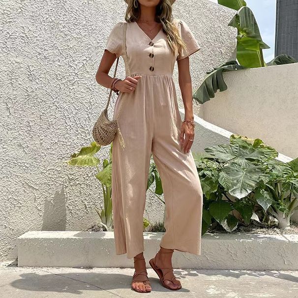 Women's casual commuting nine-point pants summer wide-leg jumpsuit women_ecoleips.com