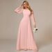Elegant Chiffon Bridesmaid Dress - Long Sleeve Formal Evening Gown For Women Sexy & Classy Floor-Length Wedding Party Dress_ecoleips.com