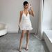 Women's Deep V-Neck Halter Ruffle Beach Dress Summer Sexy Bodycon Midi Dress_ecoleips.com