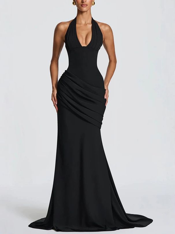 Elegant Backless Sleeveless Dress With Tie-Waist & Flowy Skirt - Chic Solid Color Bodycon Midi Dress For Women_ecoleips.com