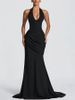 Elegant Backless Sleeveless Dress With Tie-Waist & Flowy Skirt - Chic Solid Color Bodycon Midi Dress For Women_ecoleips.com