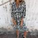 Women's Clothing Spring And Summer New Casual V Neck Printed Pleated Dress_ecoleips.com