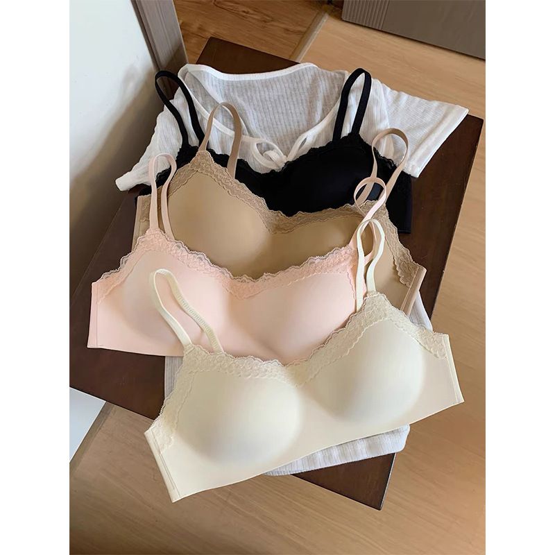 girl Seamless Underwear Women Small Chest Push Up Summer Thin No Steel Ring Plaid Breathable Girl Lace Bra Cover_ecoleips.com