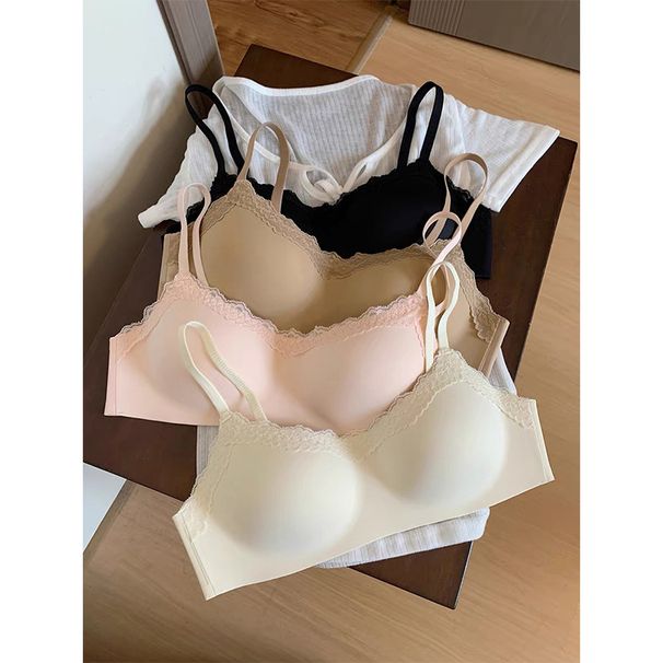 girl Seamless Underwear Women Small Chest Push Up Summer Thin No Steel Ring Plaid Breathable Girl Lace Bra Cover_ecoleips.com