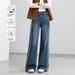 Xinge Niche Design Straight-Leg Jeans For Women, New Spring Collection, Patchwork Shadow Slimming High-Waisted Washed_ecoleips.com