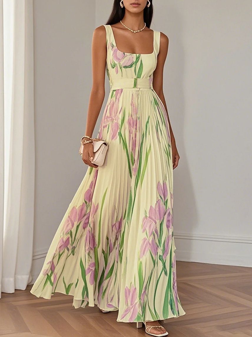 Women's Clothing Women's Pleated Floral Maxi Dress Digital Print For Formal & Casual For Women Casual Fashion Hollow Out Knit_ecoleips.com