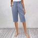 2025s 2025 New Solid Color Cotton Linen Pocket Button Women's Casual Shorts_ecoleips.com