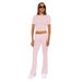 Audday 2025 Autumn And Winter New Solid Color Short Sleeve Women's Fashion Long Pants Two-Piece Set_ecoleips.com
