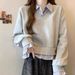 American-style Two-piece Short Sweatshirt For Women, Spring 2026, Plus Size, Loose Fit, College Style, Slimming_ecoleips.com