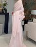 Elegant Pleated Evening Gown With Train - Long Sleeve High Neck Formal Dress For Weddings & Parties - Pink_ecoleips.com