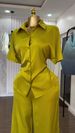 Elegant Women's Two Piece Set Summer Style Collared Short Sleeve Backless Slim Fit Shirt & High Waisted Straight Leg Pants_ecoleips.com