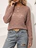 Women Lightweight Breathable Hollow Leaf Knit Sweater Boat Neck Oversized Loose Long Sleeve Sheer Knit Blouse_ecoleips.com