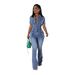 Women's Clothing Tight Waist Slim Elastic Fried Flower Washed Denim Jumpsuit_ecoleips.com