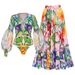 Women's Clothing Swimsuit Deep V Neck Lantern Long Sleeved Seaside Holiday Printed One Piece Swimsuit Suit_ecoleips.com