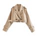 Women’s Clothing Lace Up Two Button V Neck British Style Loose Top Short Cut Long Sleeved Windbreaker Fashionable And Versatile_ecoleips.com