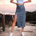 In Stock-30291# Cross-border Women's Clothing European And American INS Irregular Slit Denim High-waisted Long_ecoleips.com