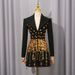 Street Style Long Sleeve Fringe Dress With Geometric Print – High Waist V-Neck Flowy Mini Dress For Women_ecoleips.com