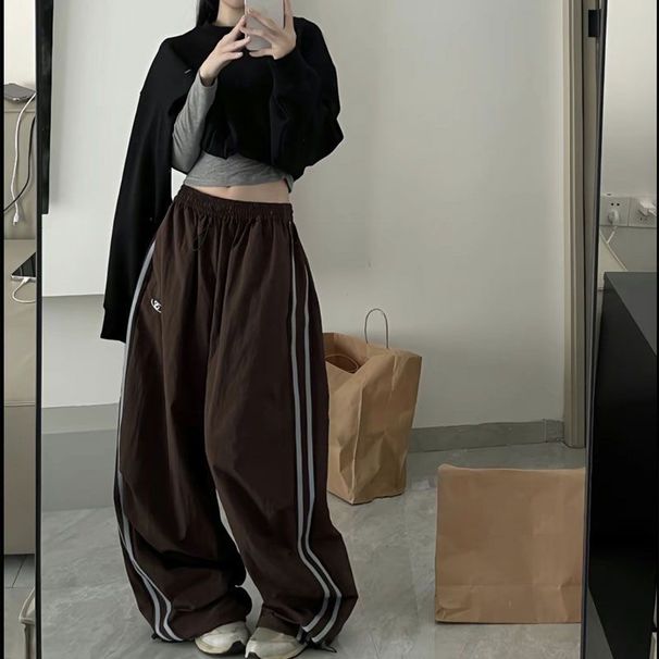 New Style Personality Trend Drawstring On Both Sides Leisure Elastic Waist Multi Color Trousers_ecoleips.com