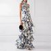 Bohemian Vacation Style Printed Lace Up Lolita Big Swing Dress Women Summer Casual Beach Flowy Long Maxi Dress_ecoleips.com