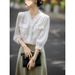 Striped Collar 7/8 Sleeve Shirt For Women, Unique Chic Design, Pure Desirable, High-end, Light Luxury, Feminine And_ecoleips.com