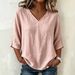 Women's Casual Loose V Neck Top Bamboo Cotton Mid Sleeve Fashion Top For Europe And America 2026_ecoleips.com