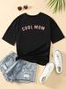 Women's Casual Black T-Shirt Simple round Neck Short Sleeve Breathable Cotton Polyester Top with Loose Letter Print for Spring/Autumn & Summer_ecoleips.com