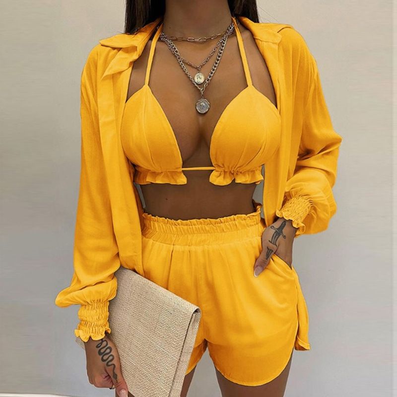 Women's Clothing New Sexy Three Piece Suit Autumn Beach Fashion Shorts Suit_ecoleips.com