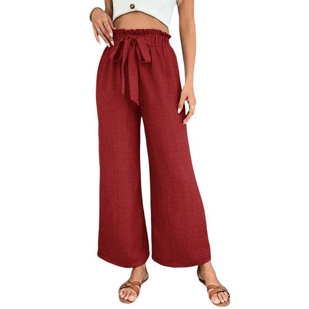 Voya European And American Vacation Wide-leg For Women, Summer Thin Tie-waist Casual Pants,Loose-fitting, Drapey, Nine-inch Straight-leg Pants_ecoleips.com