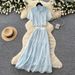 Pink Openwork Lace Two Piece Set for Women Short Sleeved Sophisticated High Waisted Slimming Summer Resort Style Commuting Suit_ecoleips.com