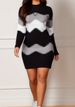 Women’s 3D Print Long Sleeve A-Line Dress – Round Neck, Stretchy Polyester, Black/Blue/Pink (S-5XL, Sweet & Office Casual)_ecoleips.com