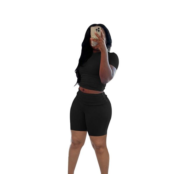 European And American Style Women's Summer Outfit Short Sleeve Round Neck Top With Turn Up Shorts Casual Two-Piece Set_ecoleips.com