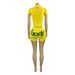 Women's European American Style Letter Print Half Zip Top And Shorts Two Piece Set Short Sleeved Tight Fit Clothing HR26018_ecoleips.com