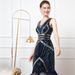 Women's Clothing sexy sequined deep V-neck dance host performance dress _ecoleips.com